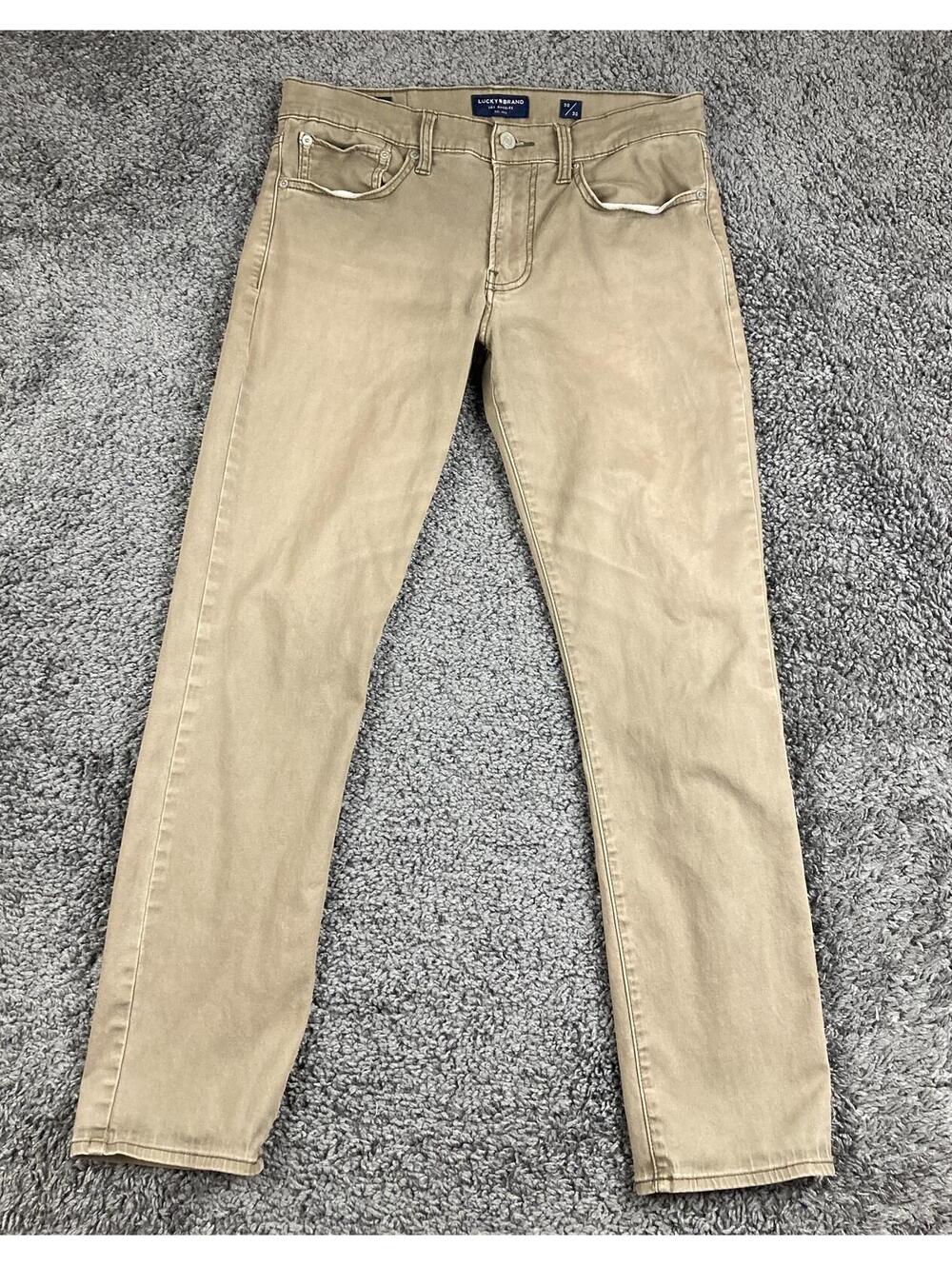 Lucky Brand 121 Slim Straight Pants Mens Khaki Tan Stretch Chino Jeans Sz 30x30